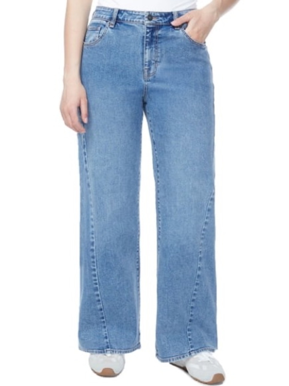 Hudson Los Angeles Seamed Wide Leg Jeans Blue High Waist Size 6